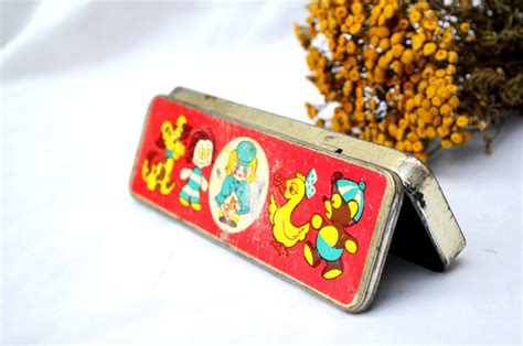 antique metal pencil box|small tin pencil case.